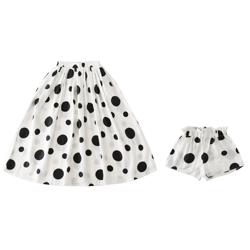 

2021 Summer Parent-Child Wear Mother And Daughter Suit Polka Dot Skirt + Round Neck Short-Sleeved t-Shirt Two-Piece
