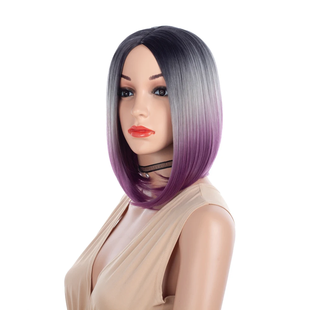 

Short Straight Layered Hair Wig with Highlights for Women Heat Resistant Natural Synthetic Bob Wigs with Bangs