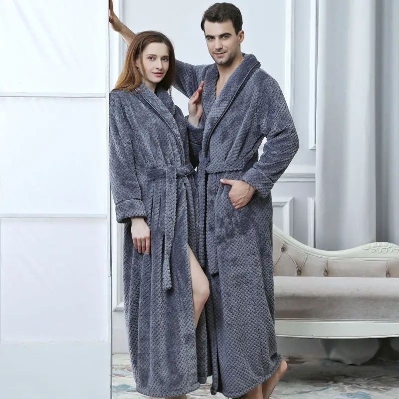 Autumn winter longer thicker couple bathrobe waist robe female long pajamas men's large size pajamas sleepwear women robe sets