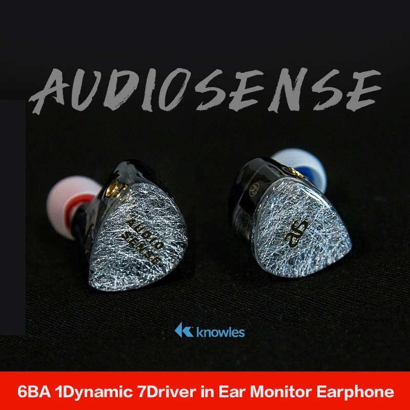 Внутриканальные наушники AUDIOSENSE vision AQ7 PRO Knowles 6 BA + 1DD, гибридные высококачественные Hi-Fi наушники со съемным кабелем MMCX, полимерная оболочка для 3D-печати