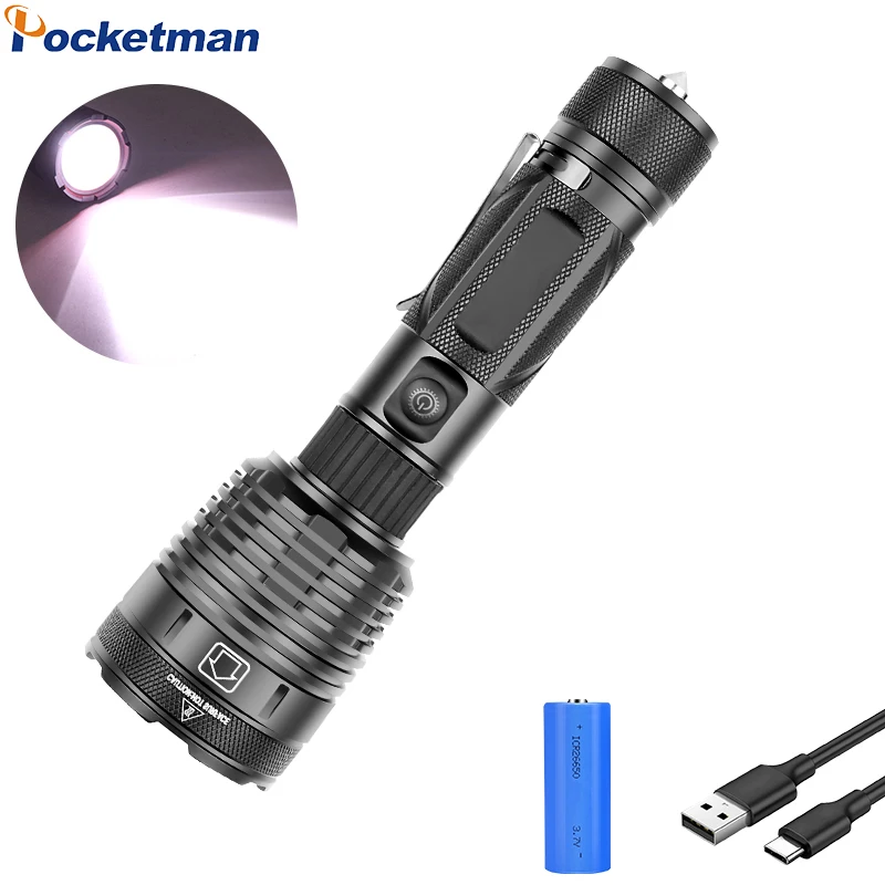 

Powerful Led Flashlight XHP70 Torch Light Outdoor Camping Lamps USB Rechargeable Flash light with Pen Folder use 26650 Battery