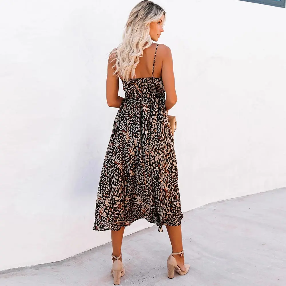

WildPinky Leopard Dress 2020 Women Summer Strap Beach Dress Hollow Out Bow Sexy Party Dress Vestidos Female Backless Midi Dress