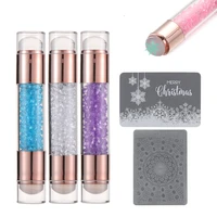 3pcs double end nail stamper stamping plate set jelly silicone stamper crystal handle nail art stamp image stencil tools