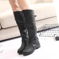 women winter snow boots ladies shoes autumn winter warm riding boot buckle decoration flat square motorcycle leather boots