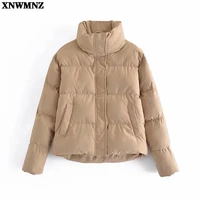 xnwmnz women fashion bubble coat solid standard collar oversized short jacket winter autumn female puffer jackets parkas mujer