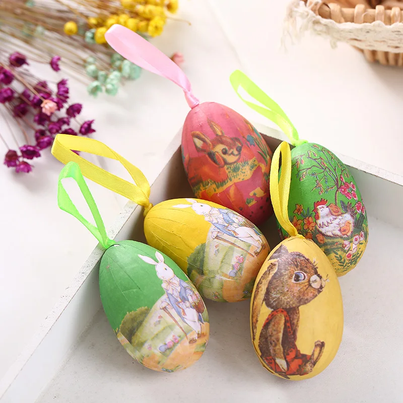6 шт. украшения пасхальные яйца сделай сам Декор поделки висячие окрашенные цвет