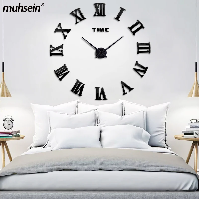 

2021New Home Decorate Roman Wall Clock Modern Design Diy Acrylic Mirror Clocks Silent Quartz Wall Stickers Clock For Living Room