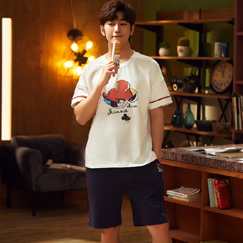 Пижама мужская хлопковая с коротким рукавом комплект одежды для сна мультяшным