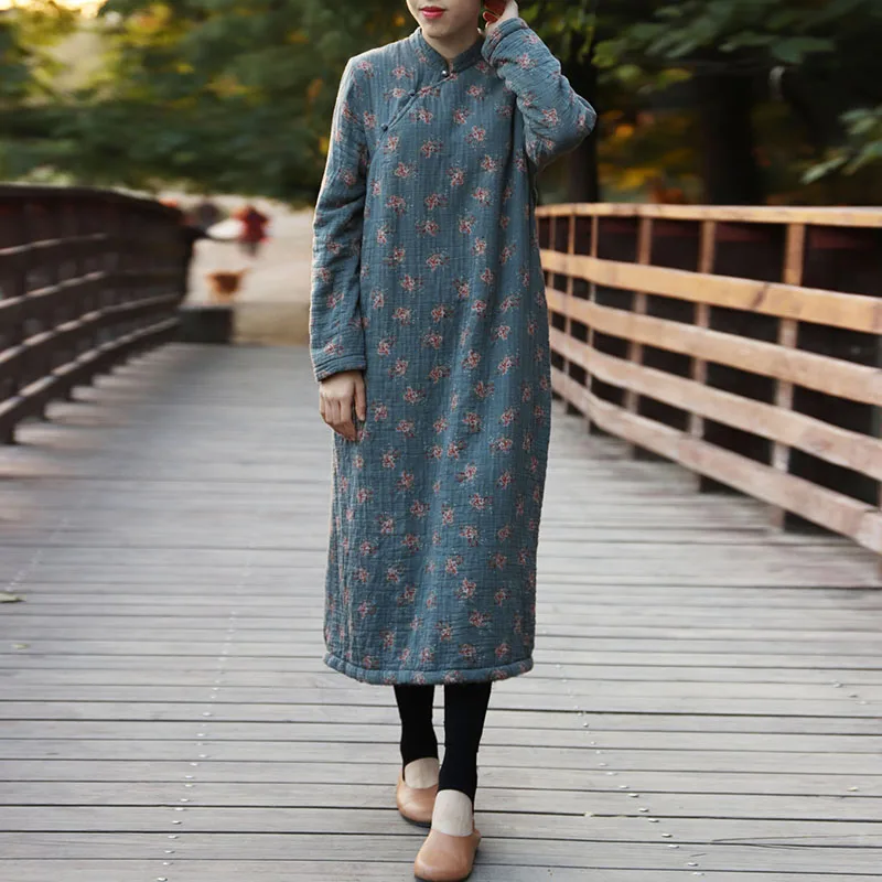 Женское бархатное платье в стиле ретро Johnature с цветочным принтом и длинными