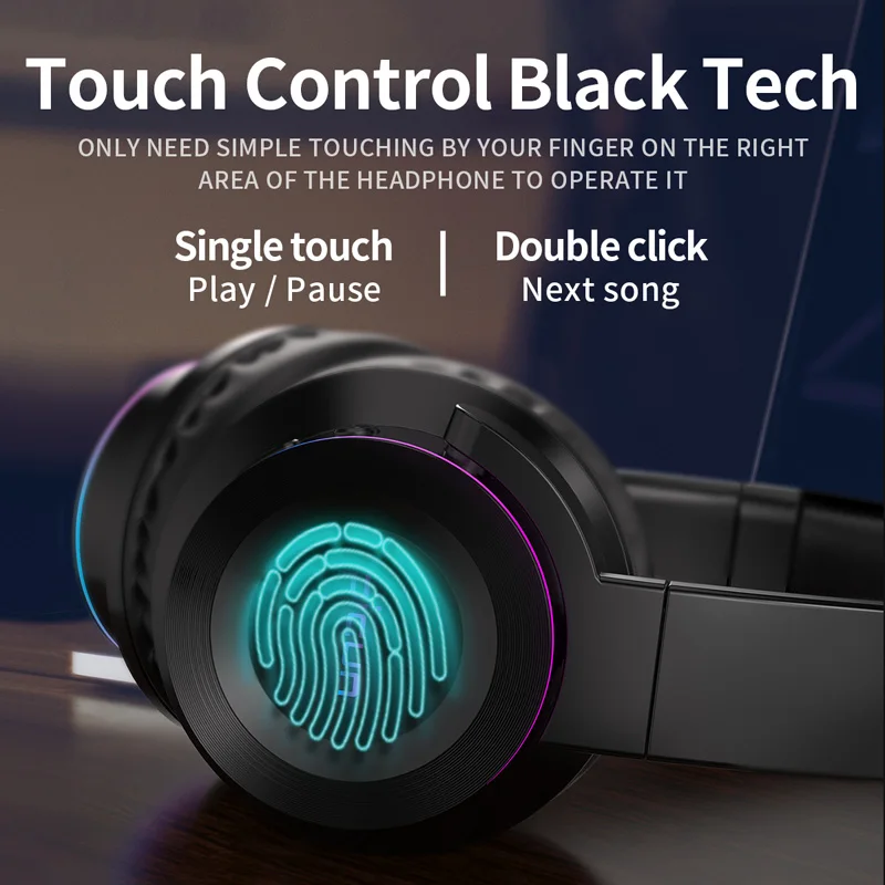 picun b9 wireless headphones touch cool luminous high sound quality heavy strong bass bluetooth 5 0 supports wiredcard headset free global shipping