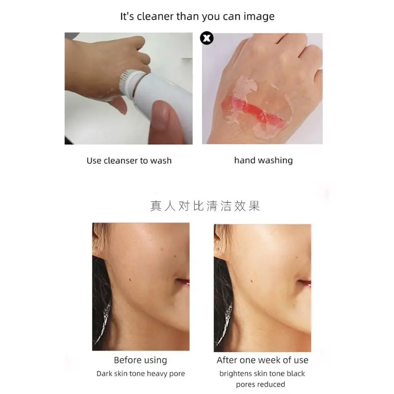 

4 in 1 Electric Facial Brush Face Skin Spa Cleansing USB Rechargeable Massager Cleaner with 4 Heads New 2020