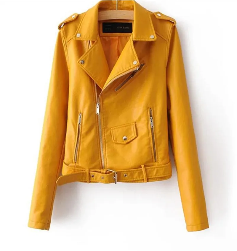 Женская куртка из искусственной кожи на молнии с воротником|Кожаные куртки| |