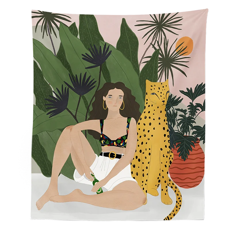 Tiger and Girl Hanging Tapestry Blanket-Cover Wall Cloth Home Decorations Bedroom Dec | Дом и сад