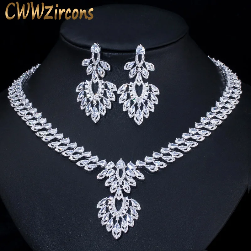 CWWZircons блестящие CZ циркония большая длинная люстра Висячие серьги ожерелье