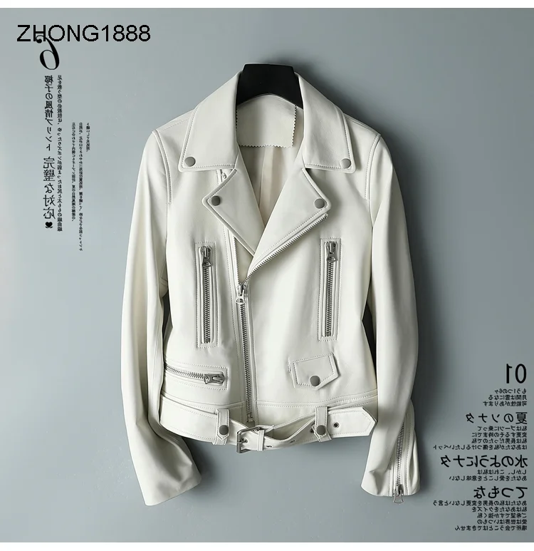 

sheepskin handsome locomotive style leather coat women's genuine leather jacket short fashion