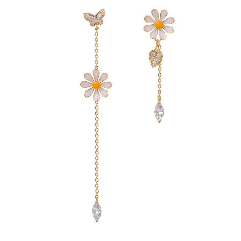 

Long Tassel Flower Earrings 2021 New Design Asymmetric Delicate Small Daisy Earrings Korean Sweet Joker Women Jewelry Accessory