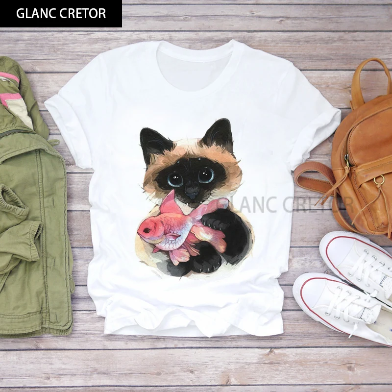 

2021 Graphic Tee Casual Harajuku Clothes Round Neck Tops for Women Ladies Fashion Flower Pug Dog Print T-shirts Women Summer