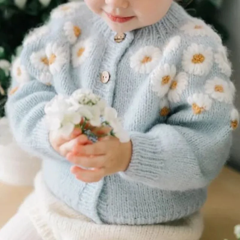 

2021 Toddler Children Winter Sweater Knit Coat Hand Knit Beautiful Vintage Printed Child's Top for Boy Girls Warm Kids Clothes