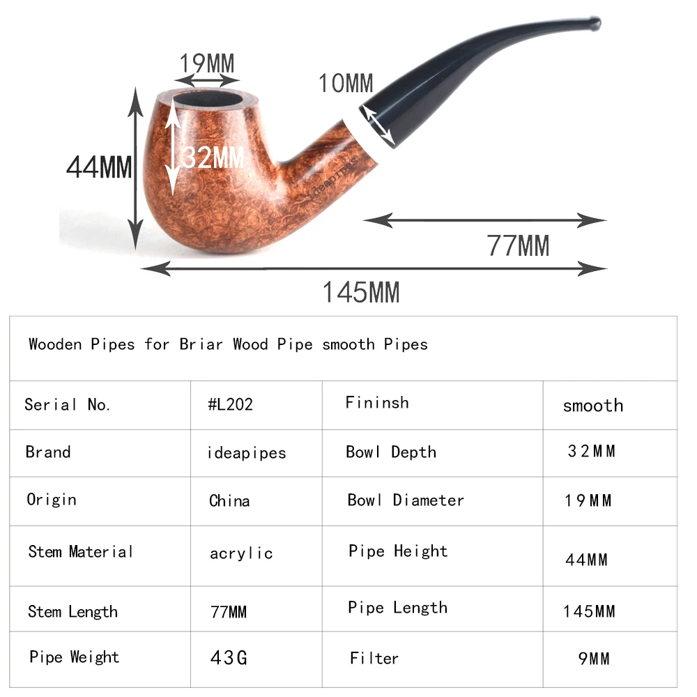 Деревянные трубки для курения Briar трубы Гладкие дым табачный фильтр сигарет