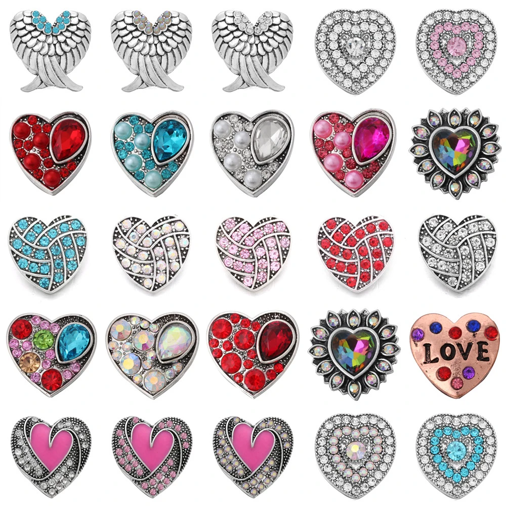 6 шт./лот новые ювелирные изделия Love Snap со стразами Heart 18 мм кнопки Сменные