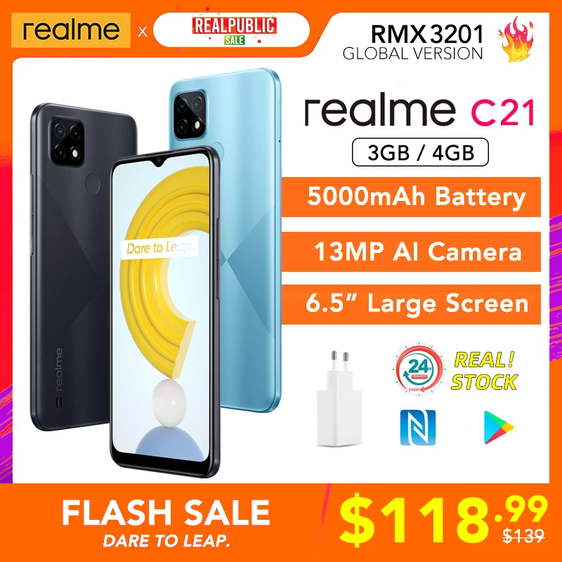 Смартфон realme C21 3 + 32/4/64 ГБ 5000 мАч 6 5 дюйма MTK Helio G35 13 МП | Мобильные телефоны и