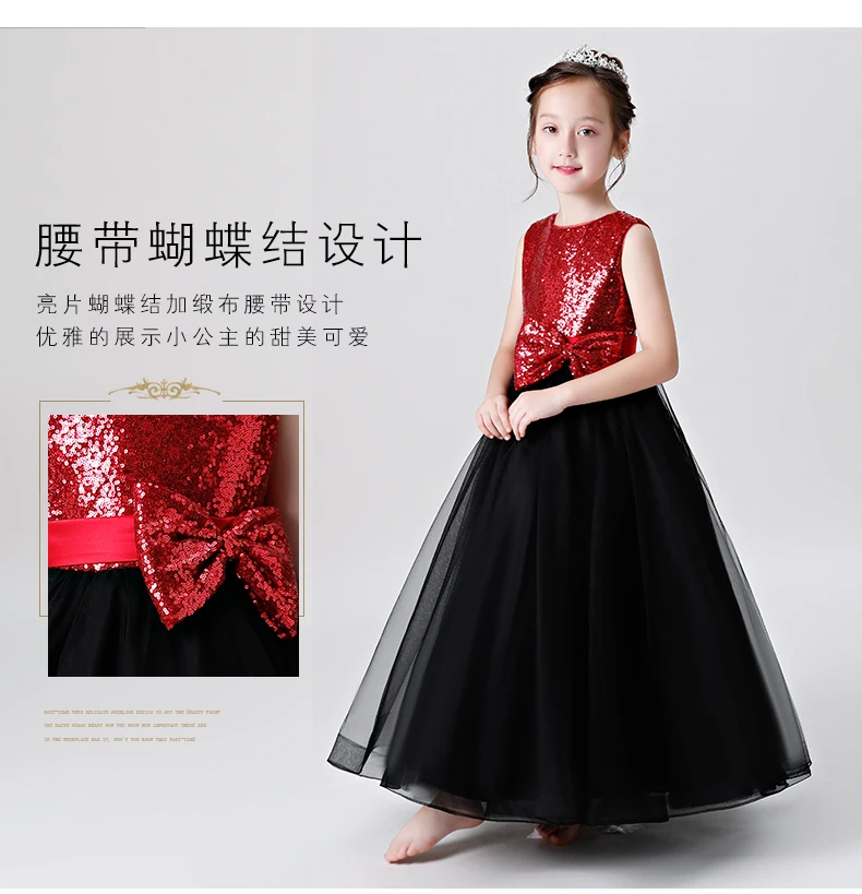 

Red Princess Girl Dress Wedding Party Elegant Black Flower Dresses Evening Prom Summer for Girl Sukienki Kids Clothes AE50GD
