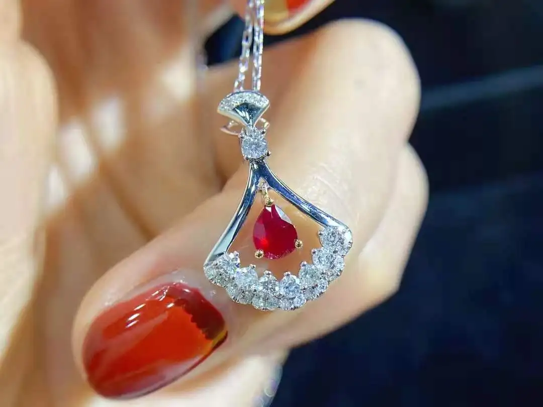 Ожерелье из настоящего золота 18 К (au750) с подвеской в виде юбки рубинами и