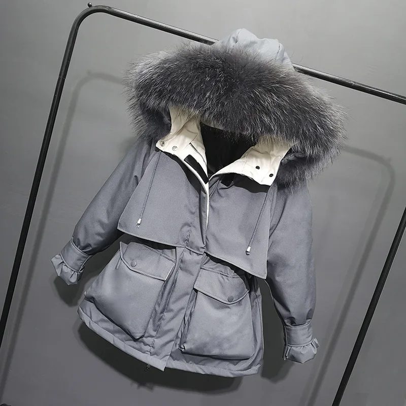 Женское теплое пуховое пальто с подкладкой в Корейском стиле белое из 90%