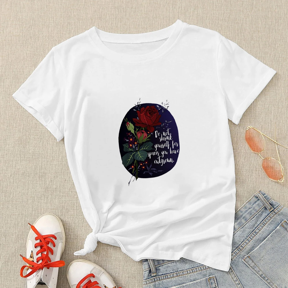 

Aesthetic Women Tshirt Rose Flower Graphic Ulzzang Fashion Shirt Summer Streetwear Loose T-shirts Female Elegant Edgy Design
