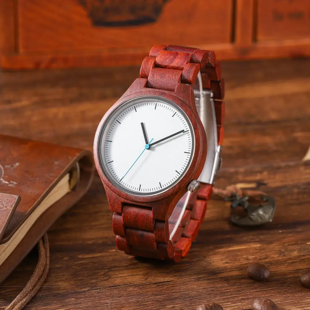 

2020 Best-seller Fashion Red Ebony Wooden Quartz Watches Men's Hand Wood Grain Delicate Watch Cool Designer Gift Wristwatch