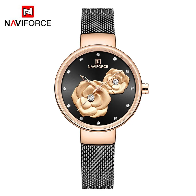 black black NAVIFORCE, розовое золото, женские часы, Топ бренд класса люкс,, элегантные женские часы, брендовые Роскошные модные женские часы, Montre Femme - Цвет: black black