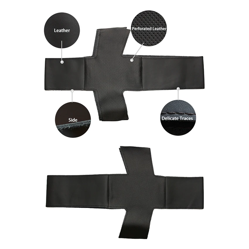 Сшитый вручную черный чехол рулевого колеса автомобиля из искусственной кожи