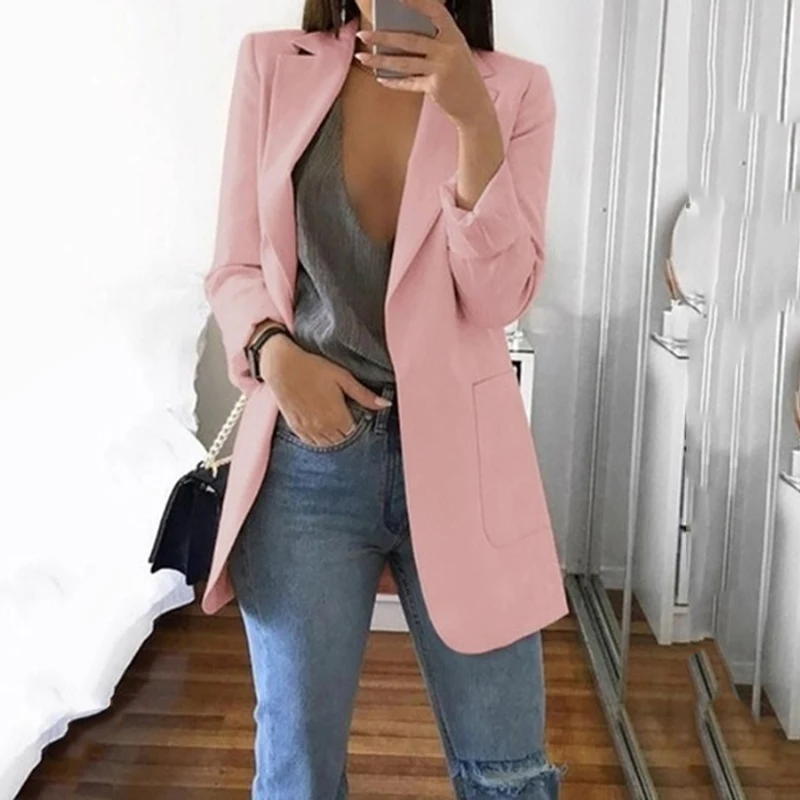 Women's Casual Mid Coat Lapel Slim Cardigan Outdoor Work Suit Jackets Open Front Cloak Female Blusas Chaqueta Mujer | Женская одежда