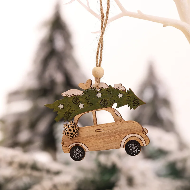 1pcs grey car 4 шт. рождественские украшения деревянные Мультяшные Подвески с автомобилем милые животные собака Рождественская елка подвесные рождественские украшения для дома - Цвет: 1pcs grey car