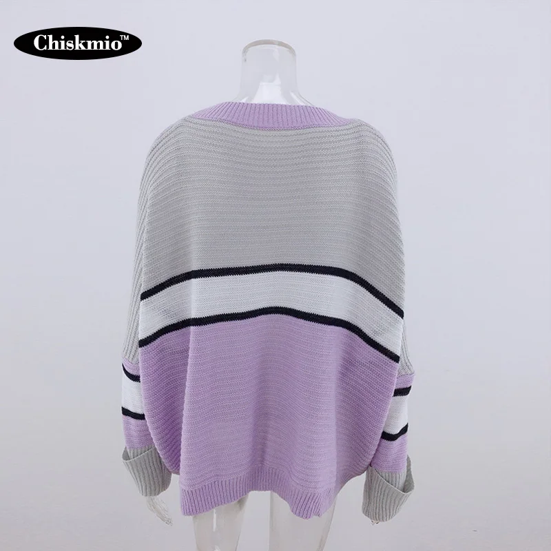 

Chiskmio Women Plus Size Sweater Fashion Striped Knit Pullover Batwing Sleeve O-Neck Knitted Tops Woman Office Knitwear Harajuku