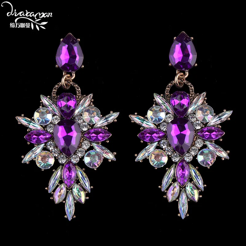purple Dvacaman Бренд, популярные в Фейсбуке массивные серьги Starburst, цветные Серьги-капли с кристаллами, женские панк Макси ювелирные изделия Q58 - Окраска металла: purple