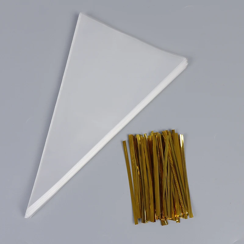 

100X Clear Cone Shape Cellophane Bags Candy Popcorn Flower Packing Bag Wedding