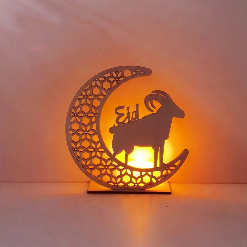 

Eid Mubarak Moon Star LED Candles Light Wooden Plaque Eid Mubarak Hajj Ramadan Shower For Home Islam Muslim Decoration