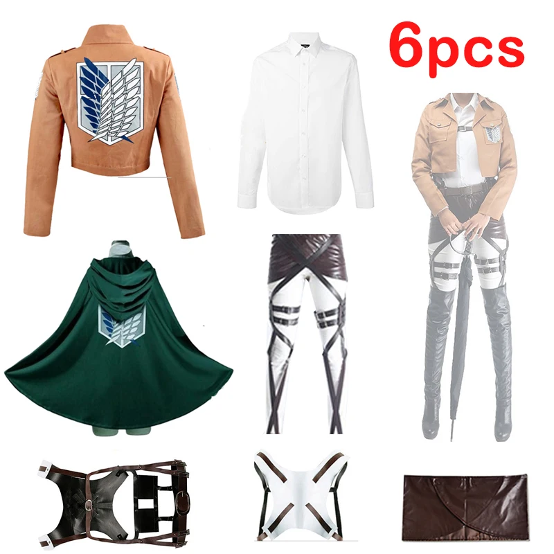 

Attack on Titan Cosplay Costumes Shingeki no Kyojin Recon Corps Set Scouting Legion Leather Belt Apron Skirt Shirt Pants Cape