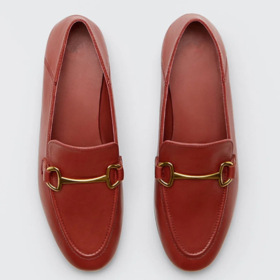 

Dave&Di 2022 Spring Shoes Woman Women Flat Shoes England Office Lady Simple Genuine Leather Soft Moccasin Slip-On Loafers Women