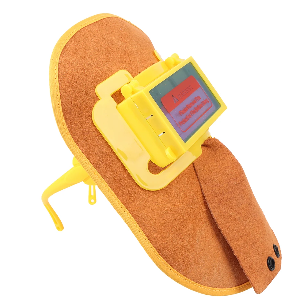 

Cowhide Welder Mask Sparkproof Leather Hood Protect Welding Helmet Filter Lens Yellow Solder Slag Mars Arc Tig Mig Head-Mounted