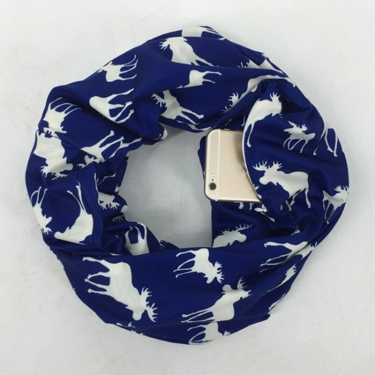 Горячая Распродажа шарф бесконечность с карманом принт рождественским лосем