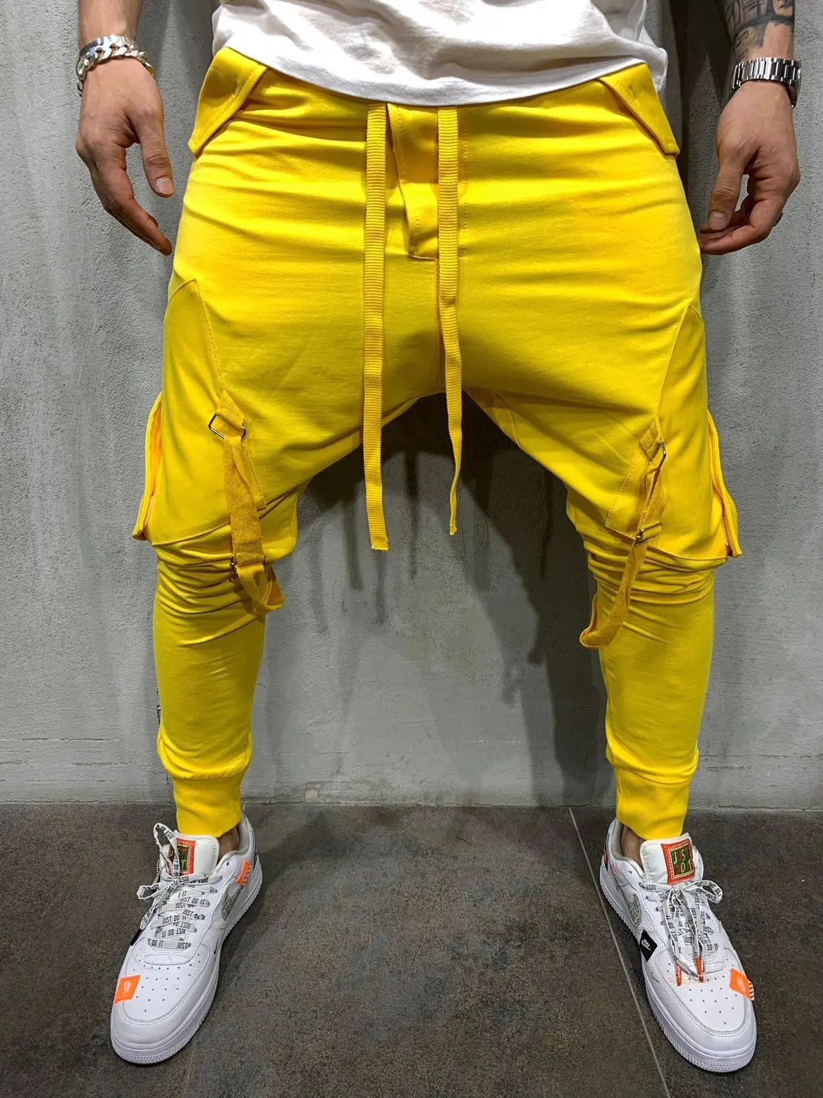 Drawstring Pants Men's Sweatpants  Hip Hop Big Pockets Sweatpants Men