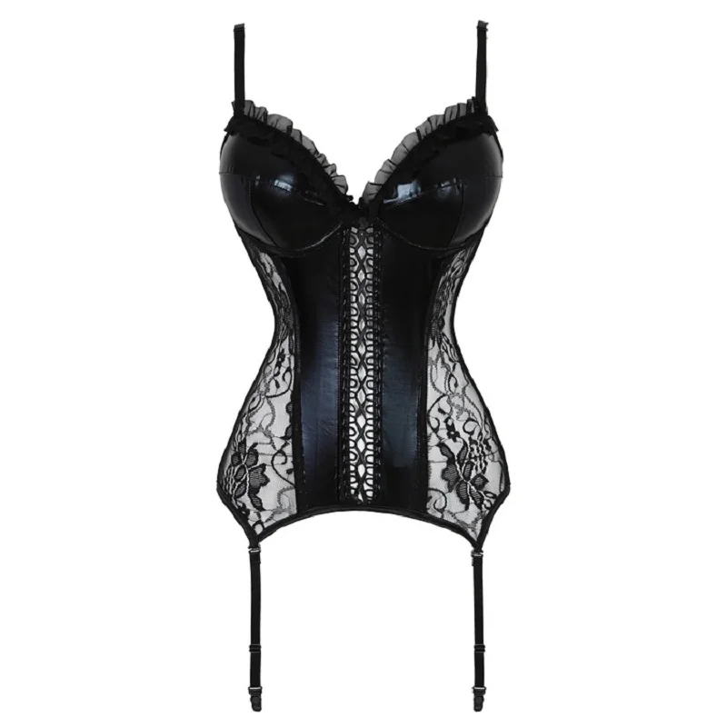 

Sexy Bustier Corset Steampunk Women Synthetic Leather Plus Size Overbust Corset Lingerie Solid Leather Bustier Women Clothes