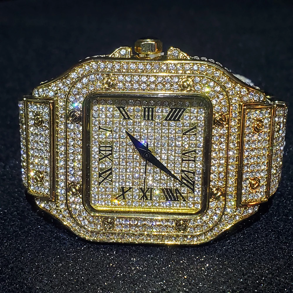 

Hip Hop MISSFOX Square Men Business Watch Top Brand Luxury Rolexable Iced Out Quartz Men Watch Gold Waterproof Male Wristwatches