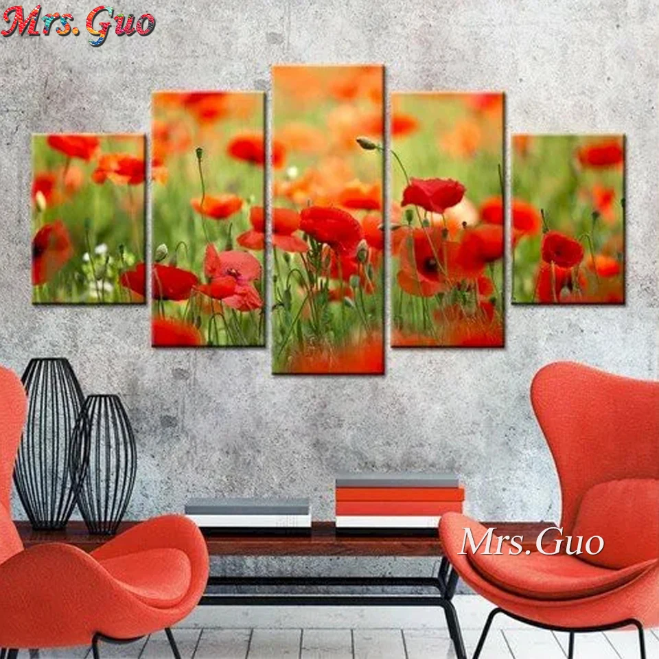 

Full Square/Round Drill 5D DIY Diamond Painting 5pcs"Poppy Flower" Embroidery Cross Stitch Rhinestone wall art Christmas Gift,