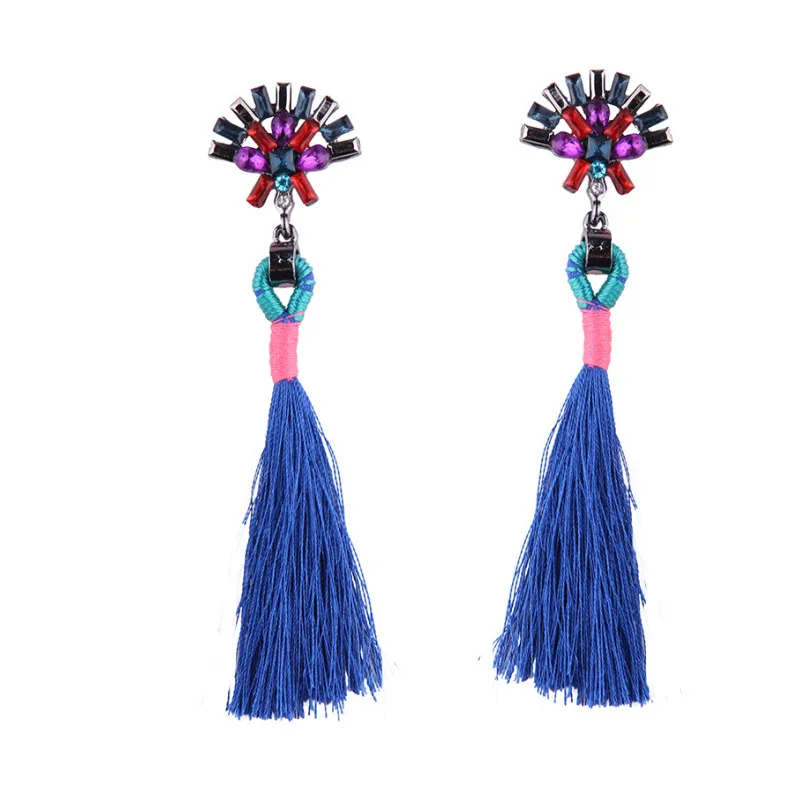 

States In The Summer New Fashion Diamond-Encrusted Jewels Knitting Tassel Earrings Cross-Border Hot Style