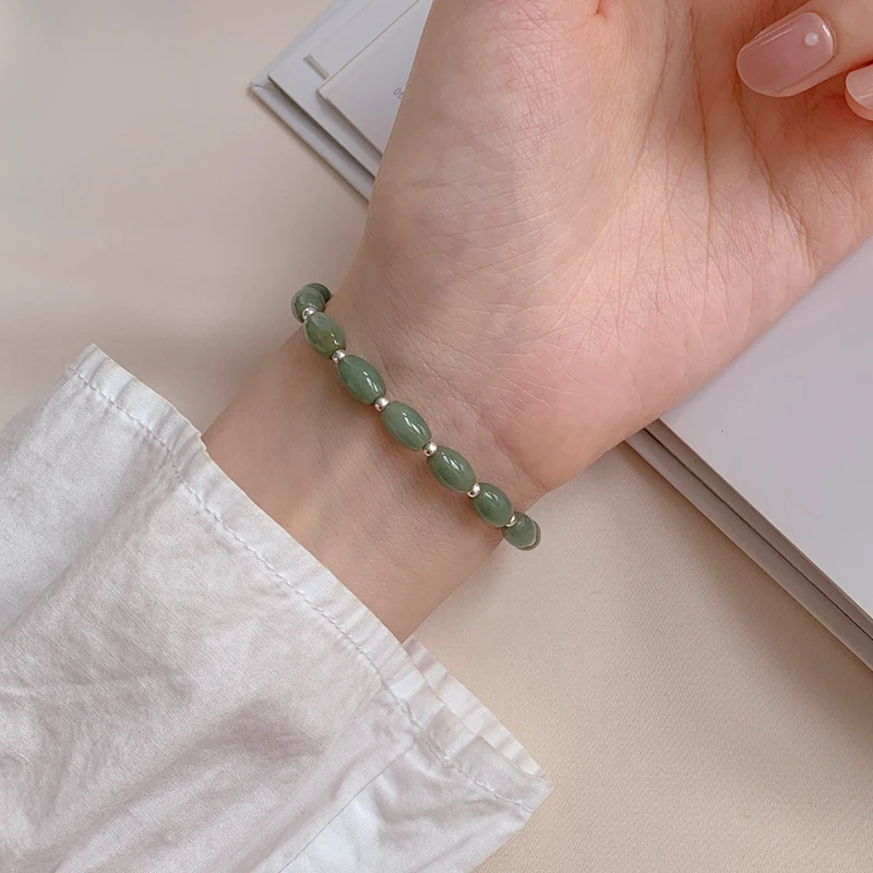 925 стерлингового серебра нефрита повезло браслет с бусинами для женщин Ins особыми