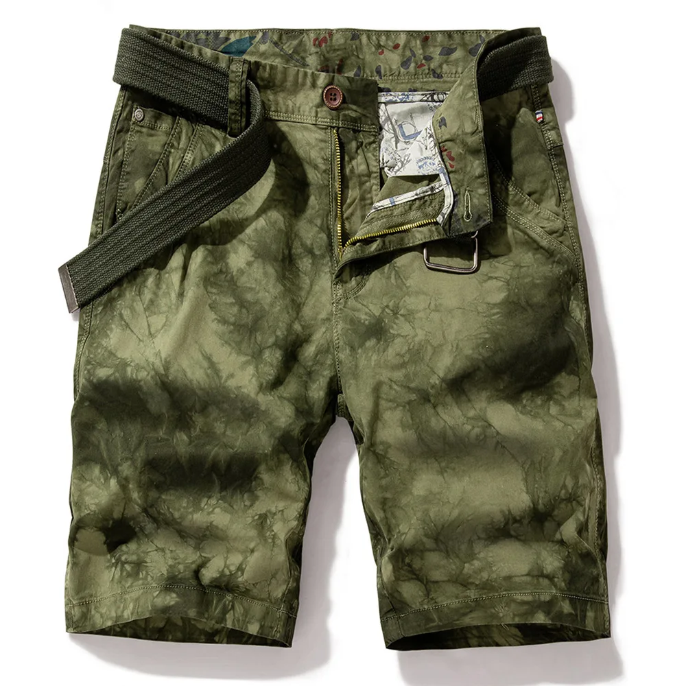 

2021 Summer New Men's Camouflage Cotton Zipper Casual Pocket Regular Five-Point Pants Military Cargo Plus Size Shorts Belt