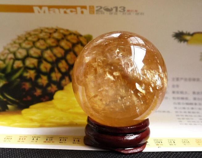 902++++++Natural Citrine Calcite Quartz Crystal Sphere Ball Healing 40mm +Stand | Statues &amp Sculptures
